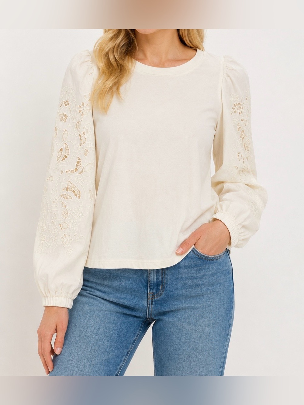 Lilly Pulitzer White Cotton Eyelet Puff Long-Sleeve Blouse - Size XS